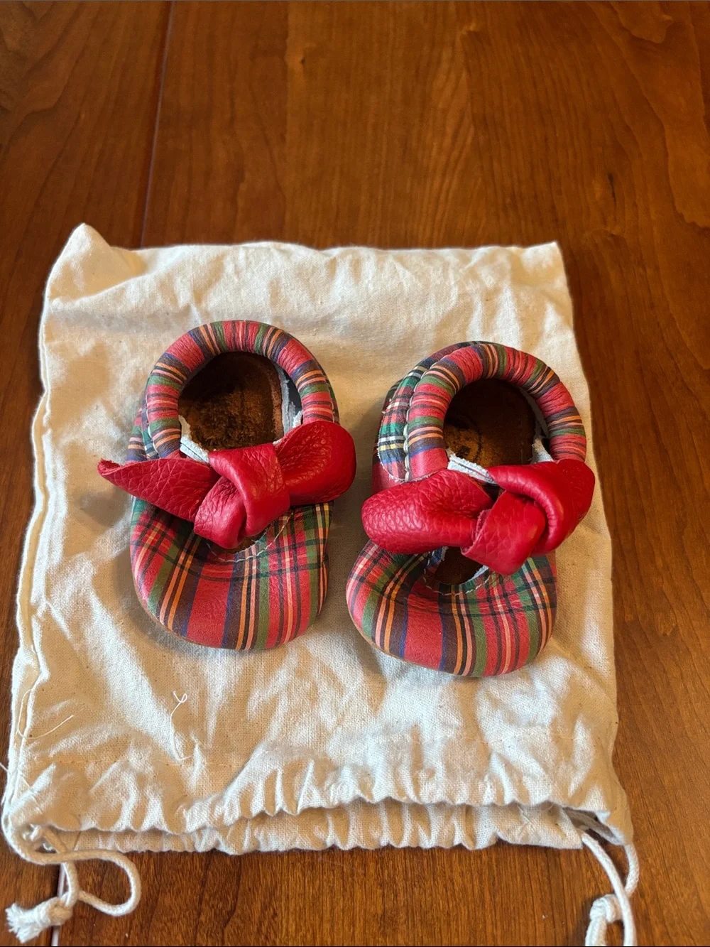 Freshly Picked Red Plaid Moccasins with Red Bow